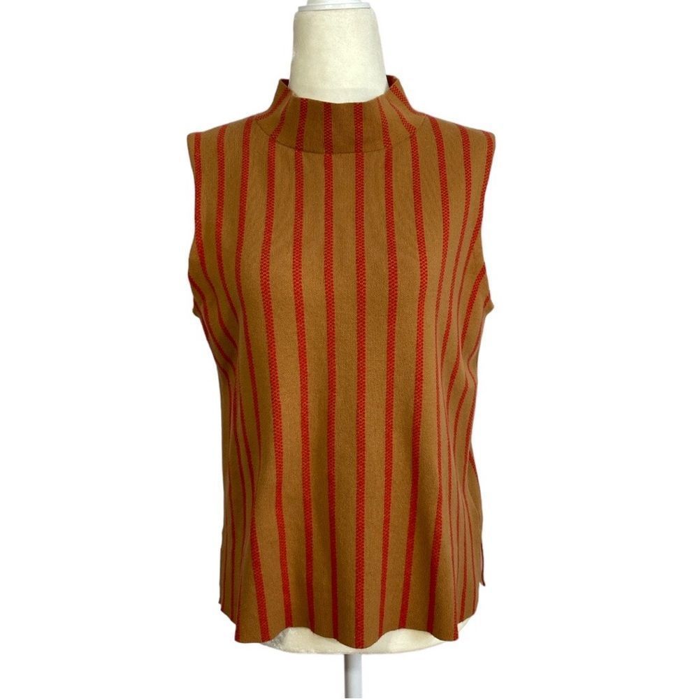 Moth by Anthropologie Tan and Red Striped Turtleneck Sweater Tank Size Large
